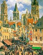 Camille Pissaro The Old Market Town at Rouen Spain oil painting artist